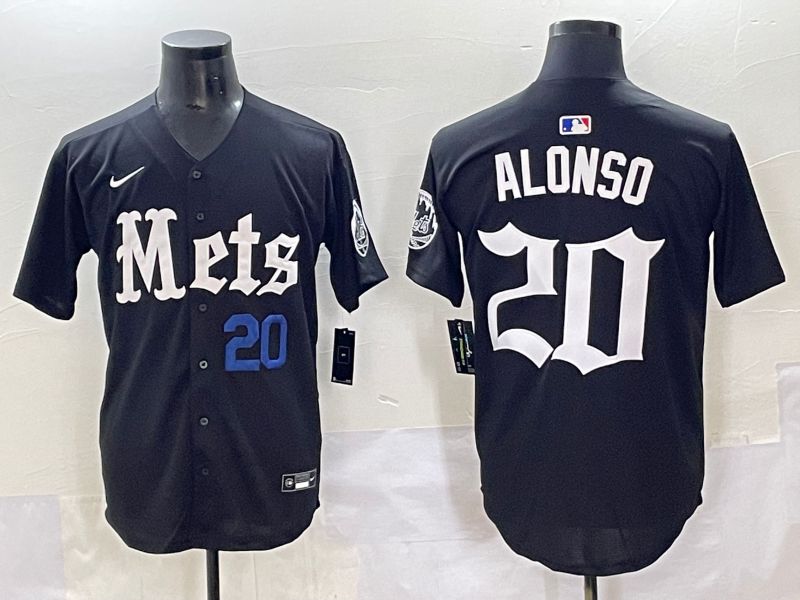 Men 2025 New York Mets #20 Alonso Black Five generations Joint Name Nike MLB Jersey style 4->new york mets->MLB Jersey